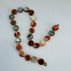 Vintage Abalone Disc Necklace Rare Unique Gold Clasp